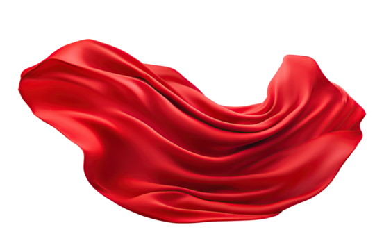 Flying red silk fabric. Waving satin cloth isolated on transparent background	