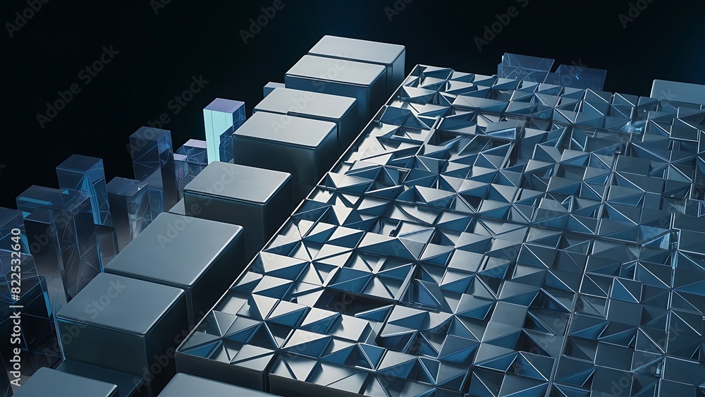 Fototapete futuristic, high tech, dark background, with a triangular block structure. wall texture with a 3d tr