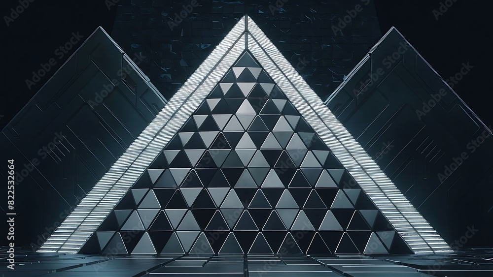 Fototapete futuristic, high tech, dark background, with a triangular block structure. wall texture with a 3d tr