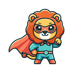 Naklejka premium cartoon cute lion hero icon character