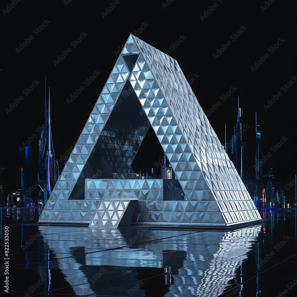 Fototapete futuristic, high tech, dark background, with a triangular block structure. wall texture with a 3d tr