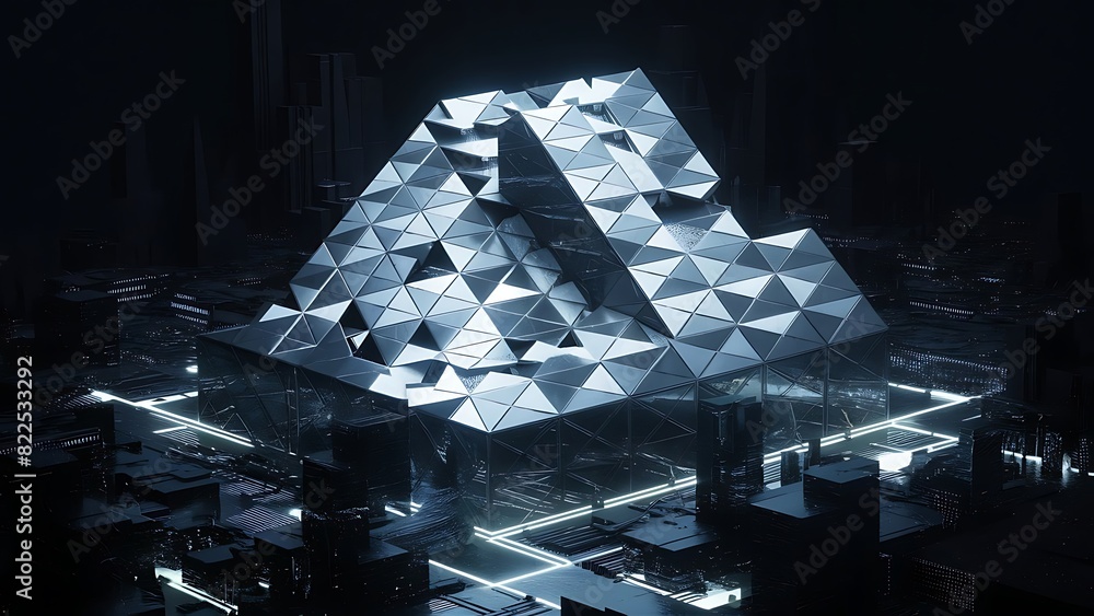 Fototapete futuristic, high tech, dark background, with a triangular block structure. wall texture with a 3d tr