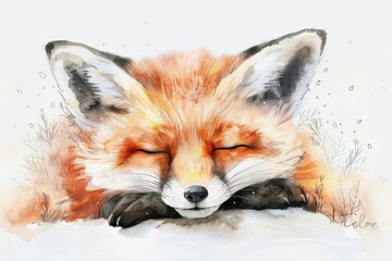 Fototapeta premium Beautiful red fox - watercolor.. Beautiful simple AI generated image in 4K, unique.