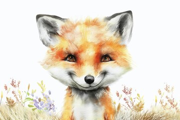 Fototapeta premium Beautiful red fox - watercolor.. Beautiful simple AI generated image in 4K, unique.