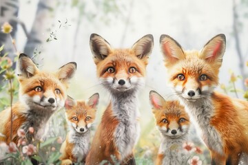 Woodland Animals & Plants Clipart Watercolor Set -  Transparent PNGs - Nursery Clipart, Fox, Bear, Deer, Hedgehog. Beautiful simple AI generated image in 4K, unique.