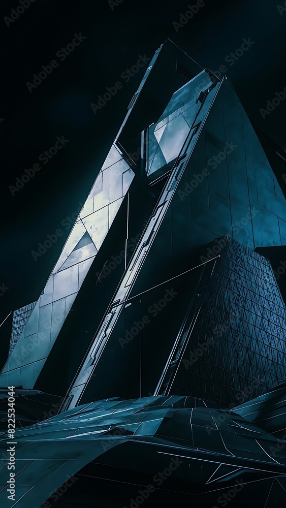 Fototapete futuristic, high tech, dark background, with a triangular block structure. wall texture with a 3d tr