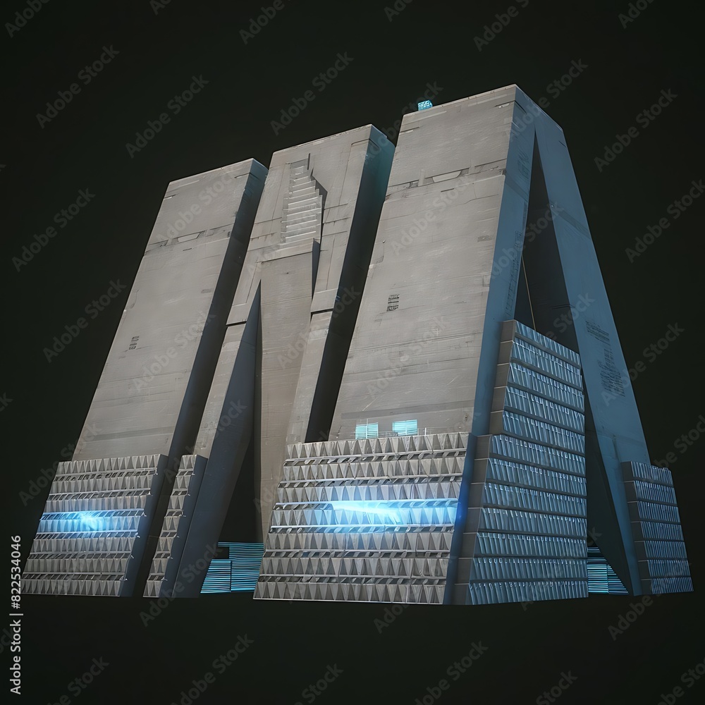 Fototapete futuristic, high tech, dark background, with a triangular block structure. wall texture with a 3d tr
