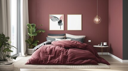 Minimalist Maroon Young Adult Bedroom with Simple Lines and Neutral Accents