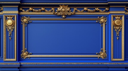 Regal Parapet Wall in Royal Blue with Gold Trim and Ornate Features
