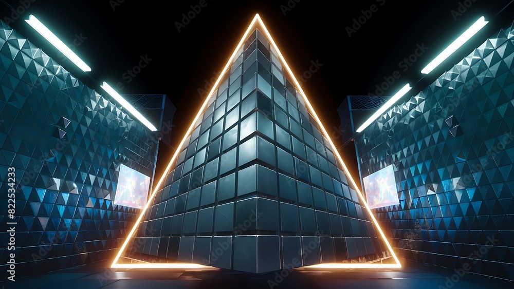 Fototapete futuristic, high tech, dark background, with a triangular block structure. wall texture with a 3d tr
