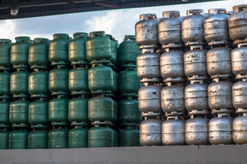 Stacks of cooking gas cylinders in a retail store in Brazil