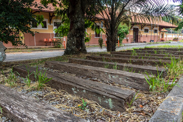 Sao Roque, Sao Paulo, Brazil, March 05, 2022. Facade of the Sao Roque train station. This station is used by tourism on the wine route