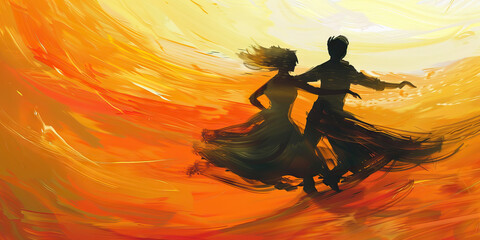 Fototapeta premium A pair of dancers spin in perfect harmony, their movements so fluid and effortless that they seem to be one with the music