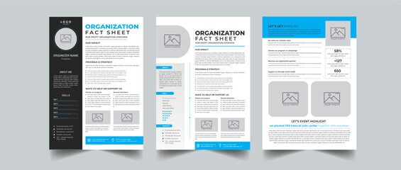 Nonprofit Organization Fact Sheet layout design template with 3 style design concept