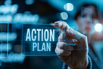Business Action Plan strategy concept on virtual screen. Time management, with writing “ ACTION PLAN “
