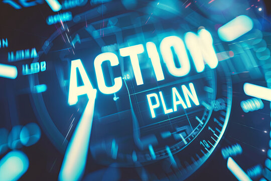 Business Action Plan strategy concept on virtual screen. Time management, with writing &ldquo; ACTION PLAN &ldquo;
