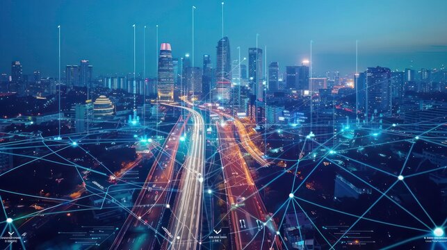 Modern city and smart transportation and intelligent communication network of things ,wireless connection technologies for business