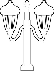 street light lamps and spotlights line icon. Old and modern street lamp black silhouette city vintage glowing in darkness road in dusk vector isolated on transparent background