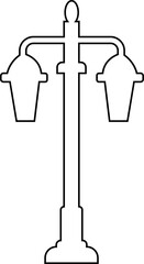 street light lamps and spotlights line icon. Old and modern street lamp black silhouette city vintage glowing in darkness road in dusk vector isolated on transparent background