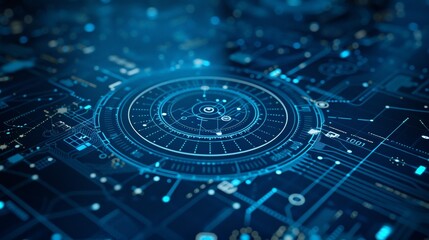 Fototapeta premium A detailed blueprint with cybersecurity icons overlayed, representing a robust plan for cyber resilience and protection against threats