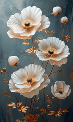 white and golden Flower Patterned Panel Decor: Artistic Wall Display, Elegant Wall Ornaments --