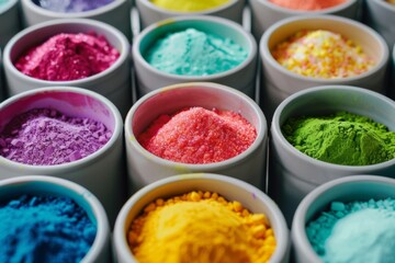 Fototapeta premium Many different colored powders in small cups