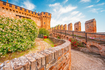 Village scene in Italy - Gradara - Pesaro province - Marche region. Town Walls of Gradara