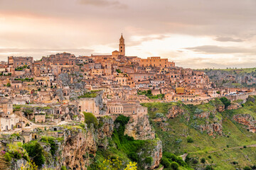 Naklejka premium View of the ancient town of Matera, Sassi di Matera in Basilicata, southern Italy