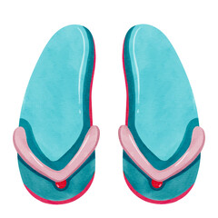 Watercolor flip flops. Watercolor beach vacation element.