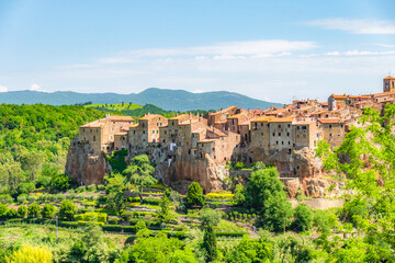 Pitigliano city on the cliff in summer, Italy