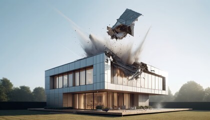 A house hit by a piece of space debris.