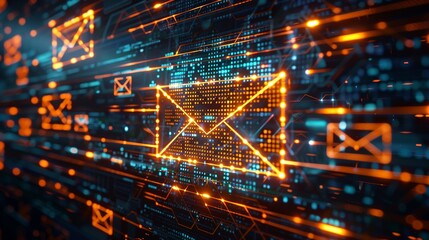 A visualization of secure email transmission, showing the inner workings of encryption and data protection in digital communication
