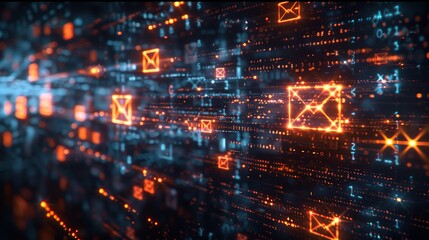 Obraz premium An abstract representation of the secure transmission of emails, with data packets traveling through encrypted channels