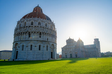 Pisa Cathedral and the Leaning Tower in Pisa, Italy.