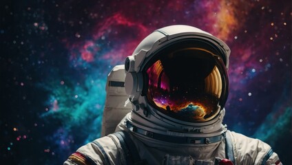 Polygon Astronaut on Abstract Colorful Background, Aesthetic Astronaut.