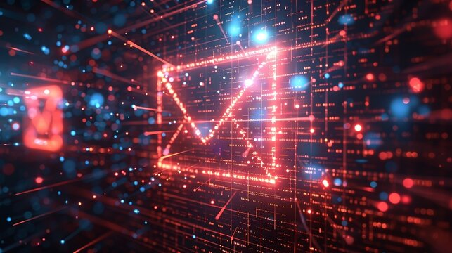 An abstract representation of encrypted email data traveling through a secure transmission channel, emphasizing protection