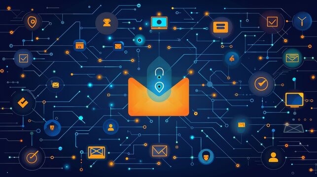 A detailed infographic showing the steps involved in securing email transmission, from encryption to decryption
