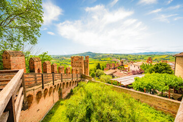 Village scene in Italy - Gradara - Pesaro province - Marche region. Town Walls of Gradara