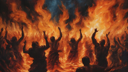 A painting of hell of suffering and eternal damnation. partially submerged screaming men,  AI generated image, ai