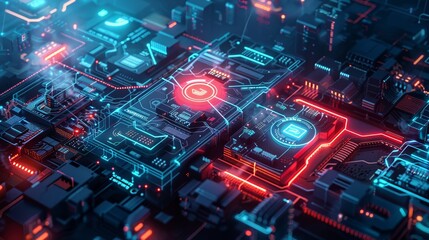 A visual representation of a cybersecurity plan, with blueprints and strategies for maintaining resilience amidst potential threats