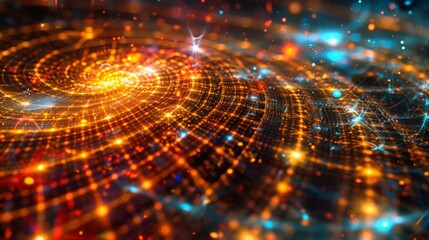Fototapeta premium A stunning representation of a spiral galaxy in space is depicted with vibrant lights of various colors, showcasing cosmic beauty and intricate patterns, Quantum Computers