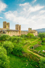 View of Monteriggioni, Tuscany medieval town on the hill.