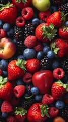 Fototapeta premium Many different fruits that are grouped together on a table. Food background . Vertical background 
