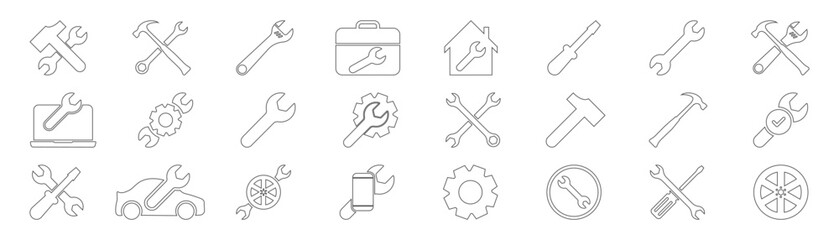 set of tools icons on white background