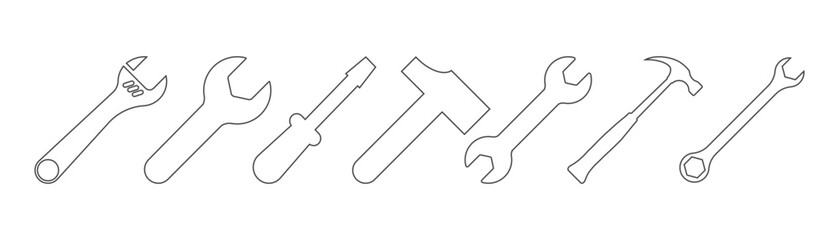 set of tools icons on white background