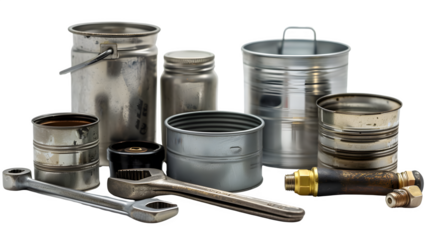 Car Mechanic's Tools with Wrenches and Oil Cans for Automotive Repair, Isolated on White, Transparent Background, PNG File, Hand Edited Generative AI