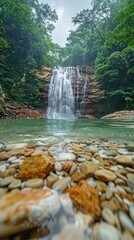 Majestic Waterfall in Dense Forest