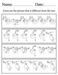 Sloth Puzzle. Printable Activity Page for Kids. Educational Resources for School for Kids. Kids Activity Worksheet. Find the Different Object