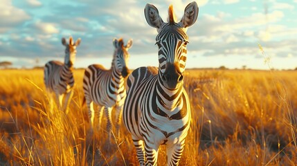 Two Zebras Standing on Dry Grass Field