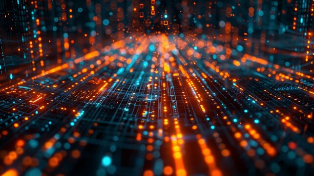 A digital visualization of encrypted data packets traveling safely through a secure network, highlighting data protection